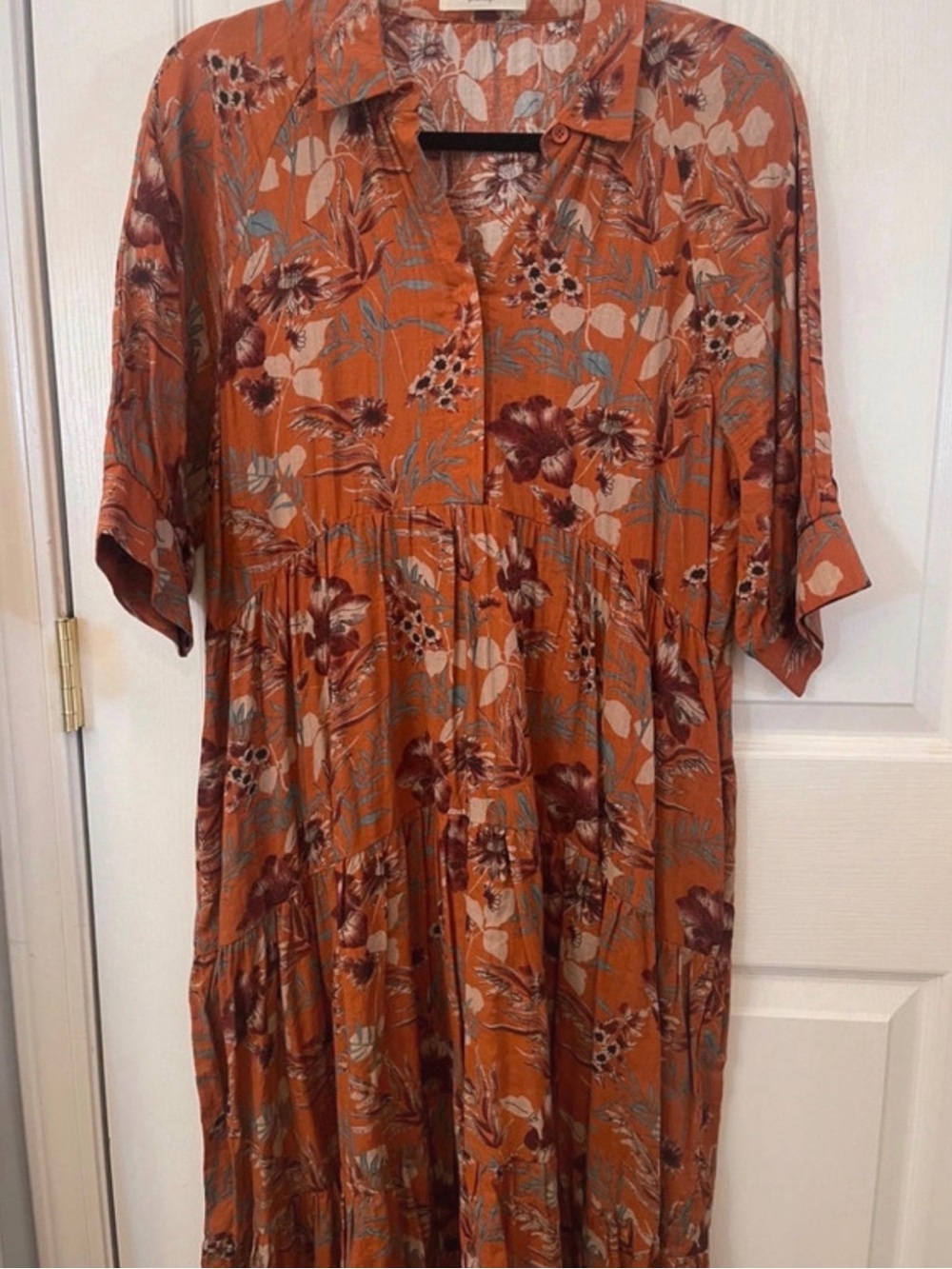 NATURAL LIFE Cinnamon Floral Maxi Dress with Cream and Burgundy Accents